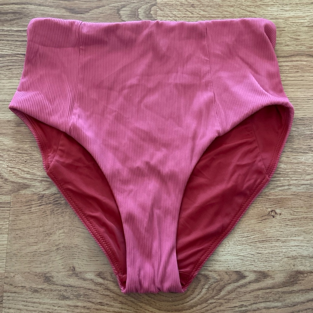 Calia By Carrie Underwood Size S Pink Ribbed High Wasted Bikini Bottoms